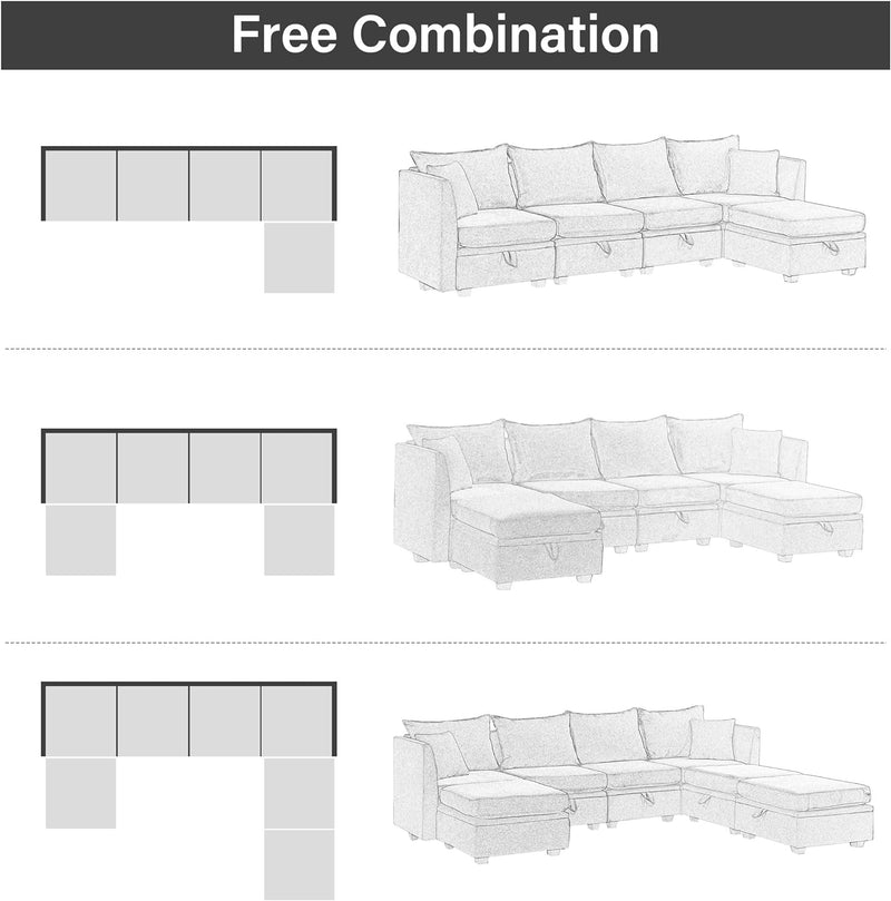 Fabric Modular Sectional Sofa, 5-7 Pieces, Convertible, Storage, Sofa Couch for Living Room