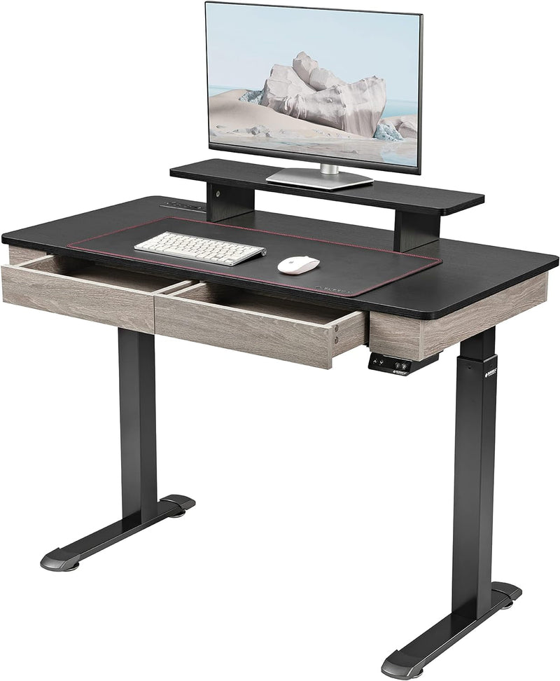 EUREKA ERGONOMIC Standing Desk with 2 Drawers, 55" Dual-Motor Height Adjustable Sit Stand up Desk with Built-In Outlet, Wireless Charger, Luxury Home Office Computer Table with Monitor Riser, Walnut