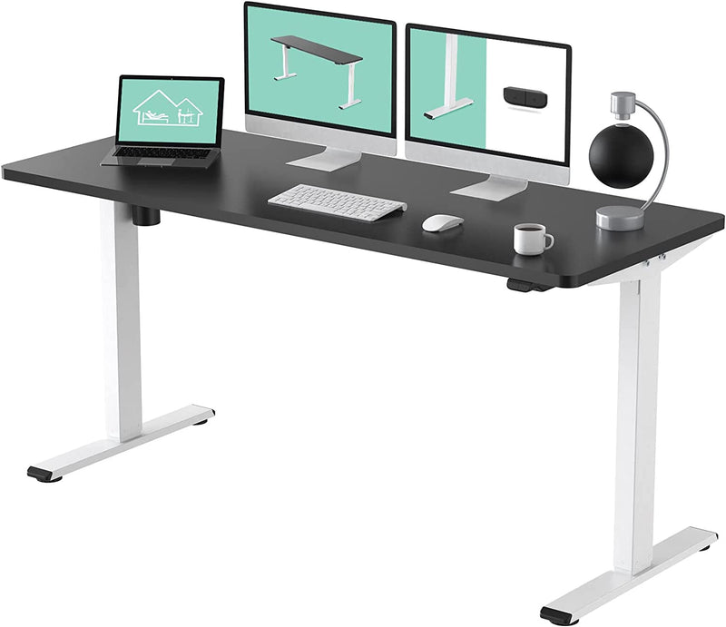 FLEXISPOT Adjustable Desk, Electric Standing Desk Sit Stand Desk Whole-Piece Desk Board for Home Office (EC1 Classic 48X24, White Frame+Rustic)