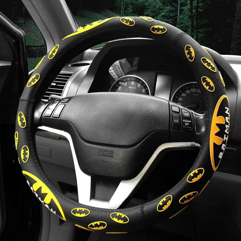 Finex Silicone 3D Molded Design - Batman Superhero Auto Car Steering Wheel Cover - Black - Universal Fit