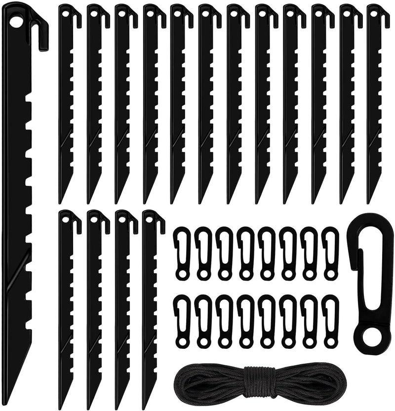 33Pcs Inflatable Stakes and Tether, Heavy Duty Plastic Tent Stakes with Hooks for Inflatables Spikes Replacement Halloween Christmas Holiday Inflatable Decoration Accessories for Garden Home Lawn