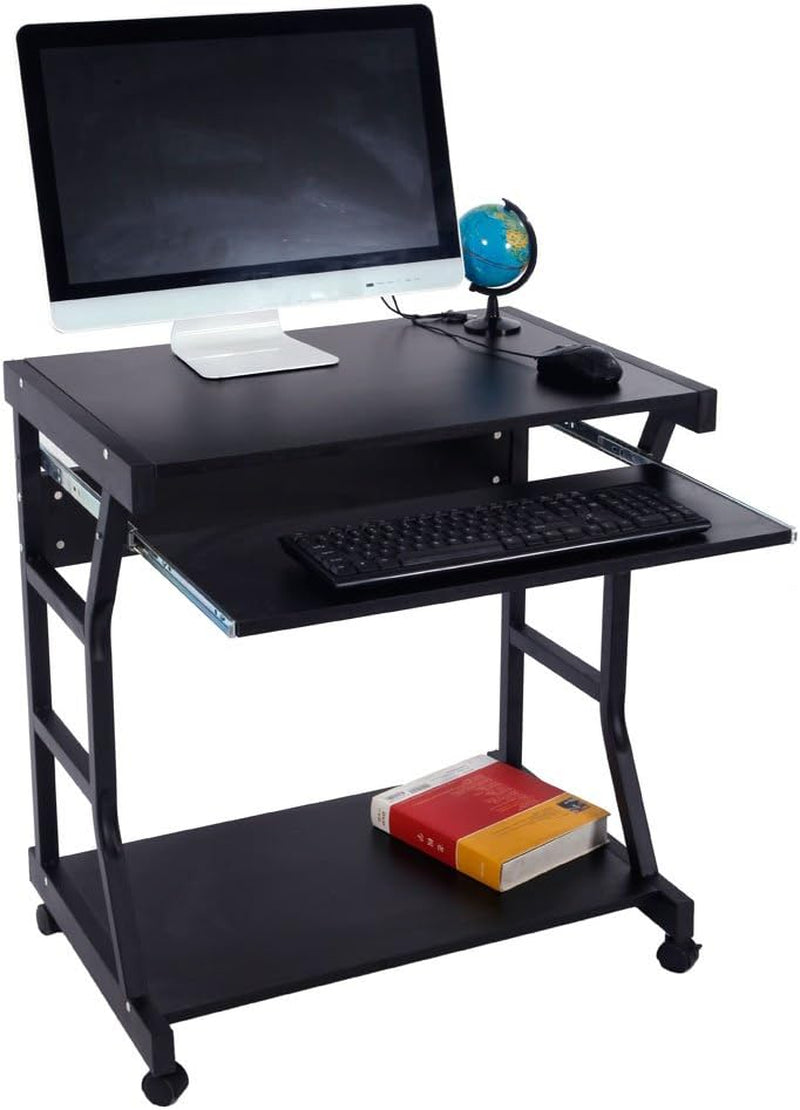 Computer Desk,Moveable Four-Wheel Computer Desk for Home Office, Sturdy Writing Desk,Black