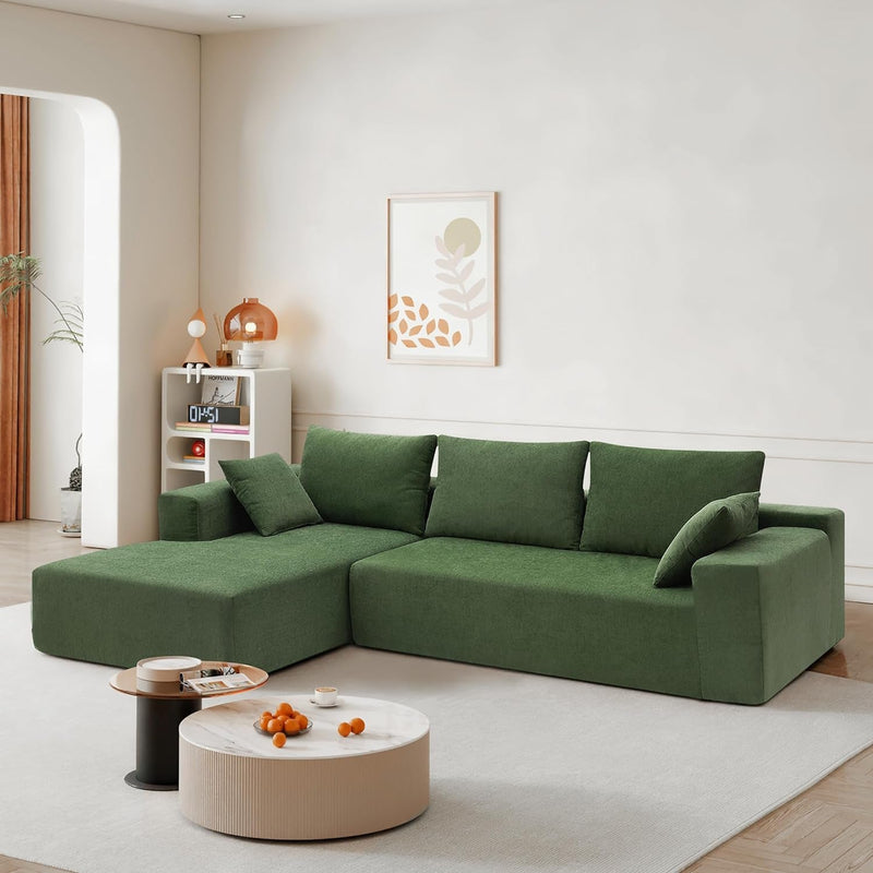 104'' Modular Sectional Couch, Lambwool Sherpa Fabric Corner Sofa, Comfy Upholstered L-Shape Sectional Sofa with Chaise Lounge, 5 Seater Cloud Sofa for Living Room, Bedroom, Apartment, Green