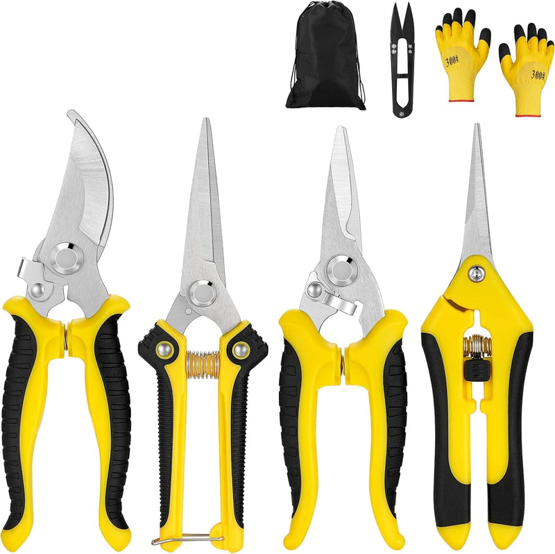 5 Pack Garden Pruning Shears Stainless Steel Blades, Handheld Scissors Set with Gardening Gloves,Heavy Duty Garden Bypass Pruning Shears,Tree Trimmers Secateurs, Hand Pruner (Multi-Color)