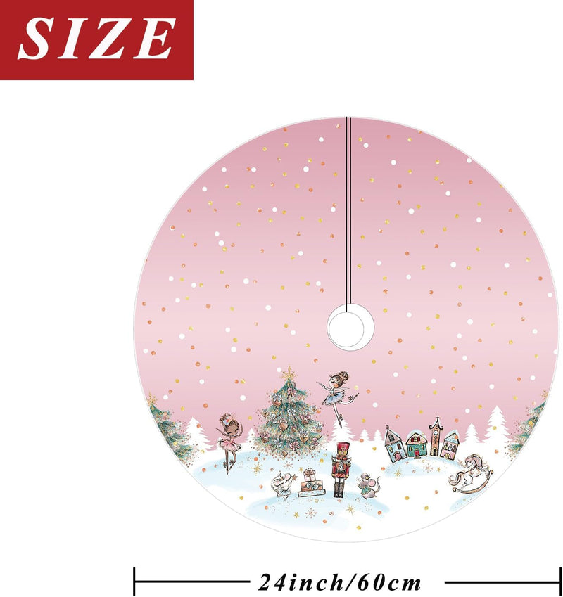 Christmas Tree Skirt Pink Dancer Print Tree Skirt 24Inch Xmas Winter Tree Skirt for Christmas Indoor Outdoor Decorations