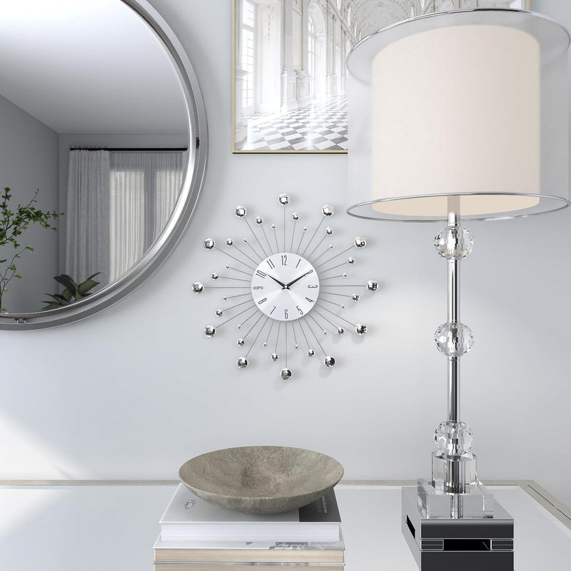 Deco 79 Metal Starburst Decorative Wall Clock Wall Clock for Home with Crystal Accents, Wall Clock for Room 15" X 2" X 15", Silver