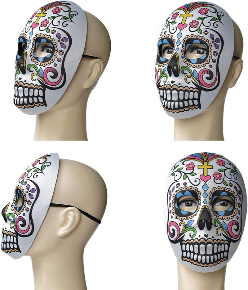 2 Pcs Day of the Dead Sugar Skull Mask Halloween Full Face Mask Women Zombie Skeleton Bone Flower Leaf Masquerade Party Mask for Birthday Festival Holiday Carnival Bar Cosplay Mexican Party Supplies