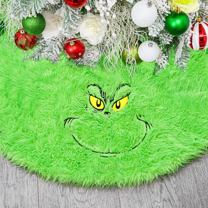 48 Inch Green Christmas Tree Skirt for 6-7 Ft Tree Soft Plush Faux Fur Christmas-Tree-Skirt Funny Velvet Farmhouse Tree Skirt Decorations for Helloween Xmas Holiday Party