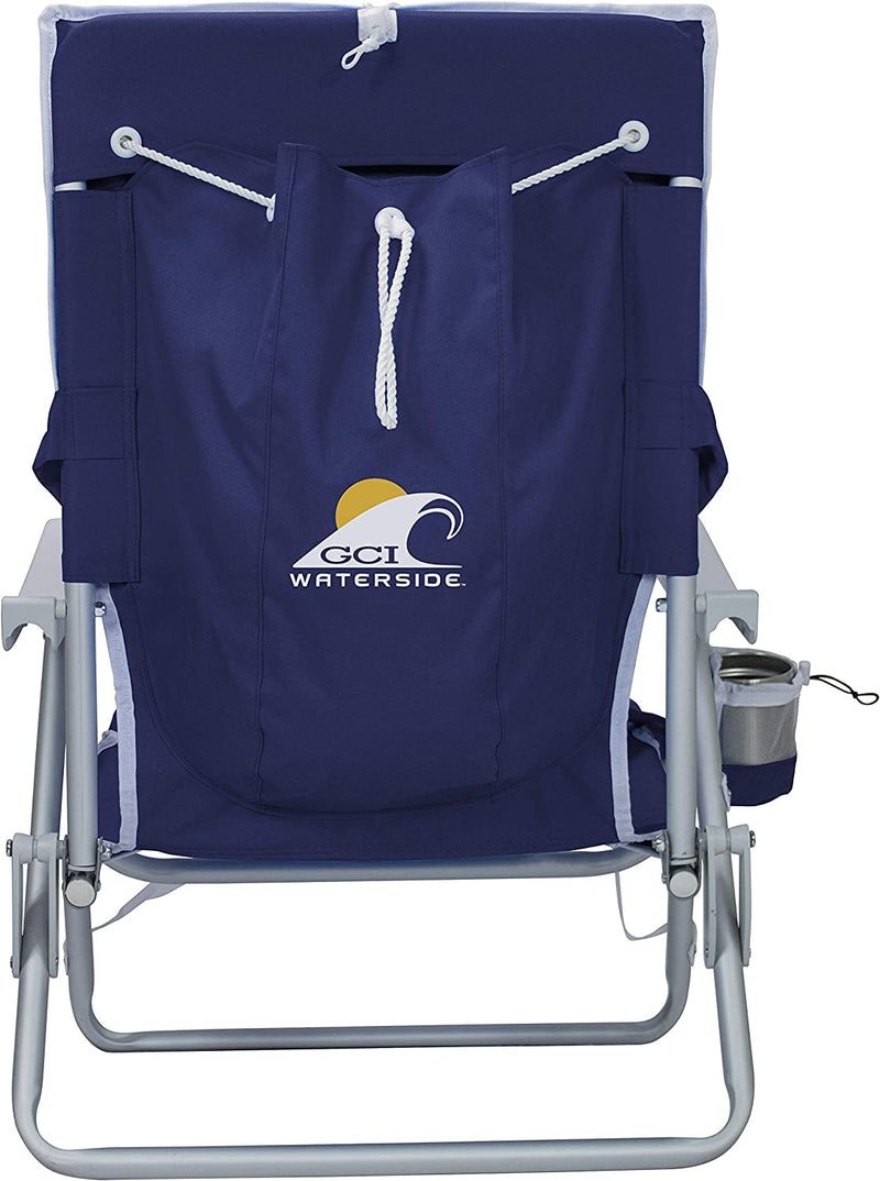 GCI OUTDOOR Backpack Beach Chair | Reclining Folding Chair with Durable Armrests, Drink Holder & Carry Straps, Perfect for Beach Trips & Picnics — Nautical Blue