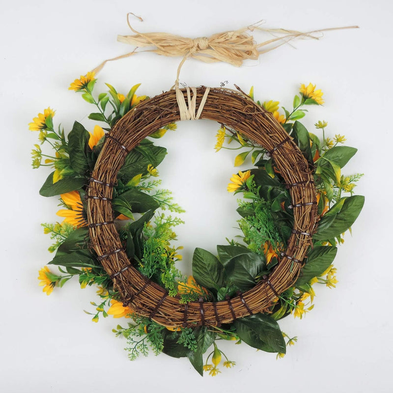 Dolicer Artificial Sunflower Wreath Silk Sunflower Wreath Flower Wreath with Yellow Sunflower and Green Leaves Sunflowers Flowers Greenery Wreath for Wedding Party Indoor Outdoor Home Decor, 13.8"