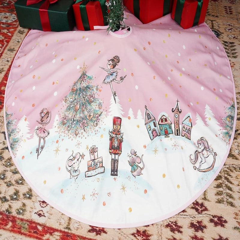 Christmas Tree Skirt Pink Dancer Print Tree Skirt 24Inch Xmas Winter Tree Skirt for Christmas Indoor Outdoor Decorations