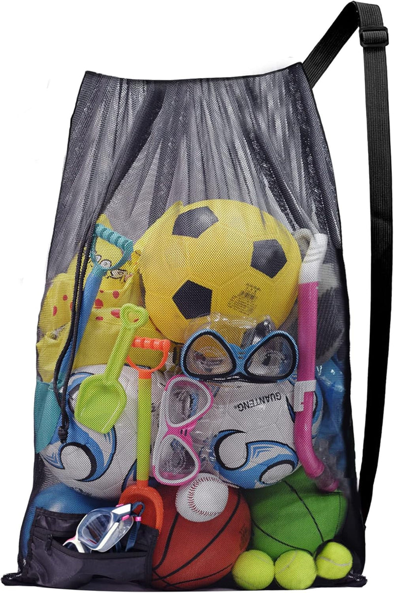 Drawstring Mesh Ball Bag, Foldable Swim Bags, Mesh Backpack for Soccer Ball, Basketball, Gym, Beach Bag for Carrying Swimming Gear (L)