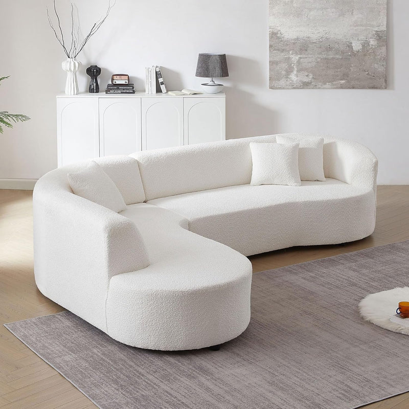 120.07'' Modern Sofa Curved Sofa & Couch for Living Room L-Shape Couch Luxury Sectional Sofa Oversized Minimalist Style Comfy Couch Sleeper Apartment Reception Space Left Chaise White