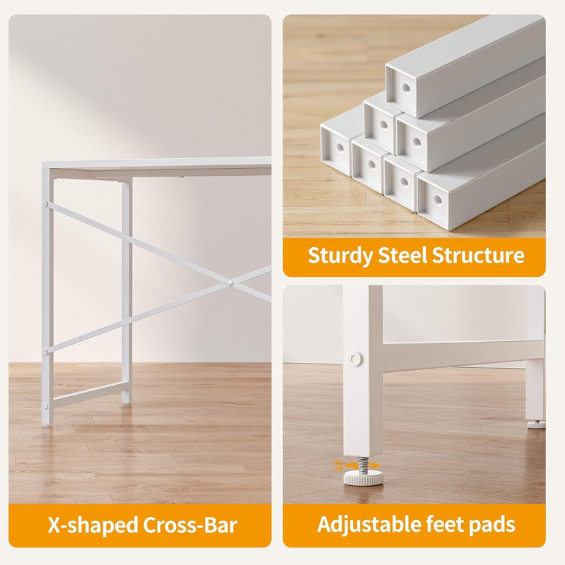 Cubicubi Small Computer Desk with Shelves, 40 Inch Reversible Home Office Desk with 3 Tier Storage Bookshelf, Study Writing Office Table, Pure White