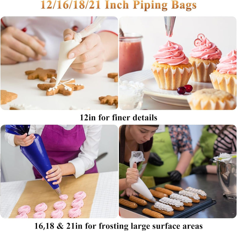 12/16/18/21 Inch Piping Bags, 100/200/400Pcs Disposable Pastry Bags, anti Burst Icing Bags for Cream Frosting, Cakes and Cookies Decoration (100Pcs 12 Inch Piping Bags)