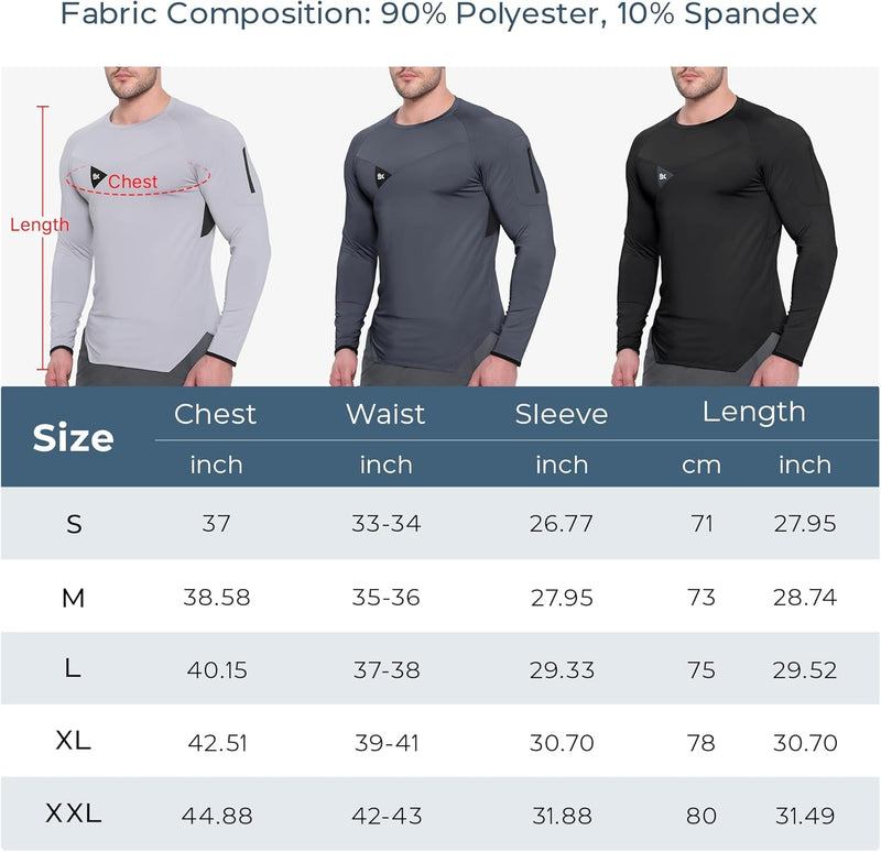 BROKIG Men'S Armzip Long Sleeve Running Shirts Quick Dry Sun Protection UV UPF 50+ Jogging T Shirts Zip Pocket Gym Workout