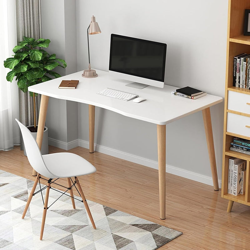 Computer Desk,Home Office Desk,Nordic Style Home Study Desk,Student Wood Writing Table with Ergonomic Edge,Makeup Workstation for Living Room Kitchen Bedroom White