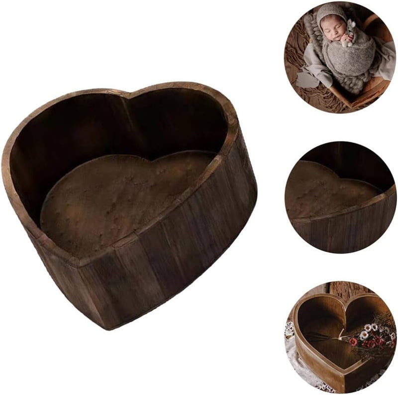 Abaodam 1Pc Heart Shaped Baby Wooden Photography Newborn Studio Posing Box Photo Shoot Prop（Deep Coffee ）