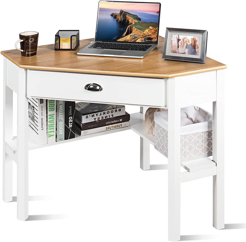 Corner Desk, Natural & White