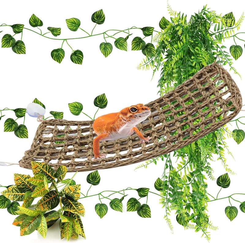 Bearded Dragon Accessories, Bearded Dragon Hammock Reptile Hide Decor, Leopard Gecko Tank Accessories Reptile Hammock with Jungle Climbing Vines Plants for Chameleon, Lizards, Gecko, Snakes