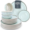 12 Piece Dinnerware Sets for 4 - Modern Style Stoneware Dinnerware Set - Scratch Resistant, Dishwasher Safe Plates and Bowls Sets Ceramic, Dish Set, Bowl and Plate Set - Black and Petrol Blue