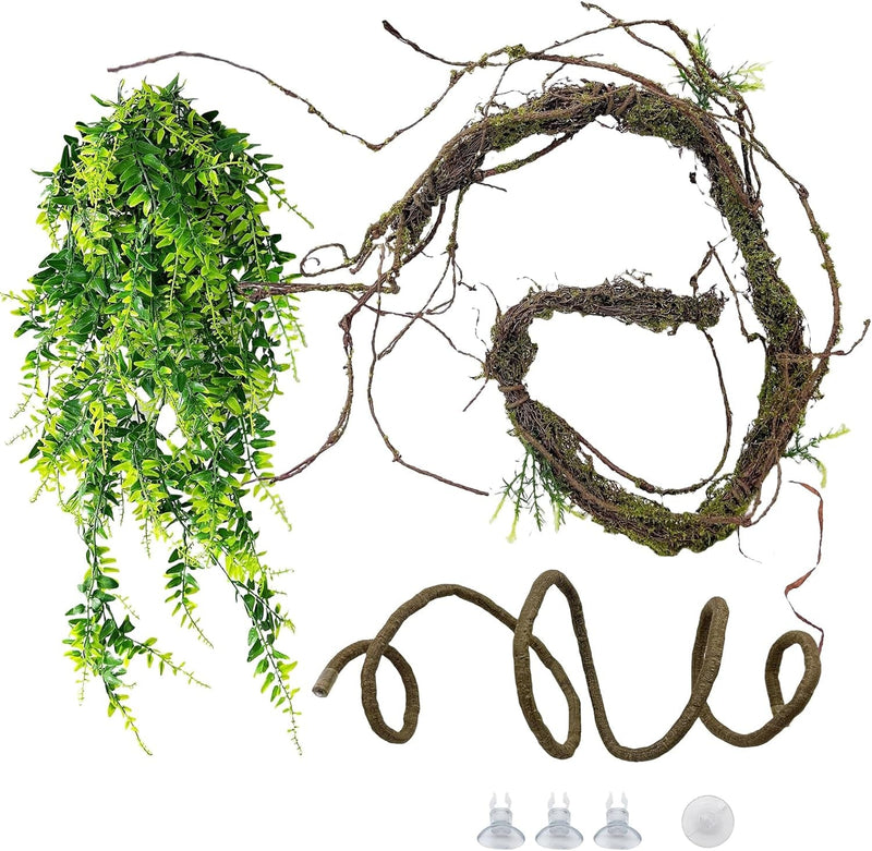 BNOSDM Reptile Bend-A-Branch Vines with Moss Bendable Jungle Climbing Vine Pet Habitat Decor for Bearded Dragons Chameleon Geckos Snakes Lizards Frogs