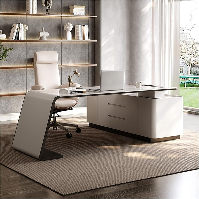 Computer Desks Modern Slate Countertop Desk with Locker Combination Boss Desk Simple Computer Desk Study Desk Desk Executive Desk Home Office Table (B Long Cabinet)