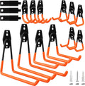 15-Piece Garage Hook Wall Storage Tool, Steel Heavy Duty Bike Hooks, Anti-Slip Utility Hook Hanger, Garden Organizer Wall Mount Assortment, Wood, Brick, Concrete Wall (Orange)