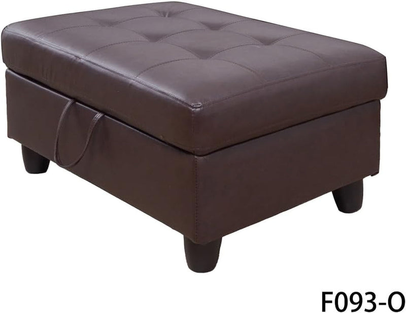 103 Inch L Shape 3 Piece Sectional Sofa Set, Upholstered Corner Couch with Storage Ottoman & Right Chaise Lounge, Faux Leather Tufted Cushions, for Living Room, Apartment, Brown