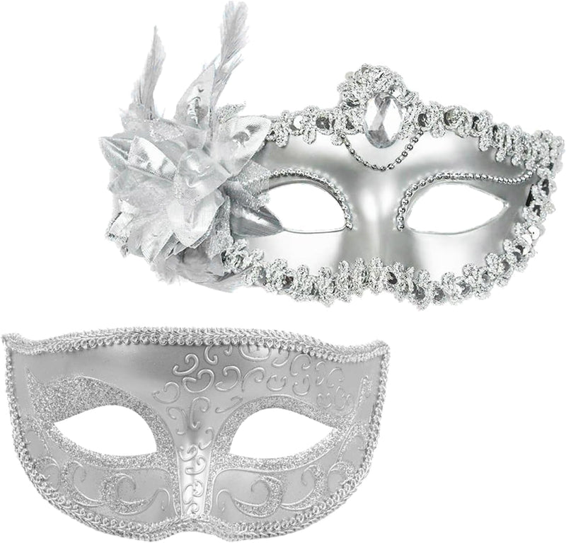 2 Pack Couple Masquerade Masks, Venetian Party Eye Mask Classic Mardi Gras Mask for Couples Women Men