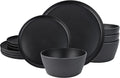 12-Piece Plastic Dinnerware Set Plates and Bowls Sets Service for 4 Matte Black Melamine Plates Unbreakable Plastic Outdoor Camping Dishes Decor Dishwasher Safe