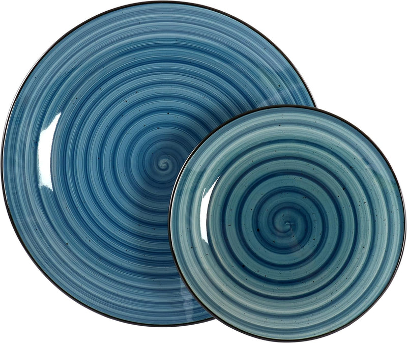 Elama Gia 24 Piece round Stoneware Dinnerware Set in Dark Blue