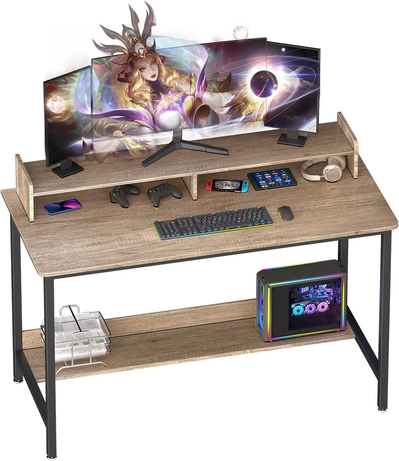 Computer Desk with Shelves, 43 Inch Gaming Writing Desk, Study PC Table Workstation with Storage for Home Office, Living Room, Bedroom, Metal Frame, Rustic.