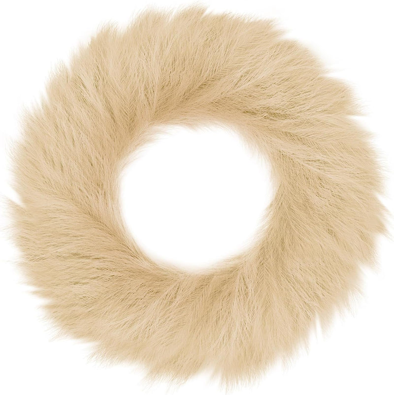 24'' Pampas Grass Wreath, Pampas Wreath, Boho Wreath, Artificial Pampas Wreath for All Seasons, Boho Wall Decor, Farmhouse Pampas Grass Garland (Light Brown, 1)