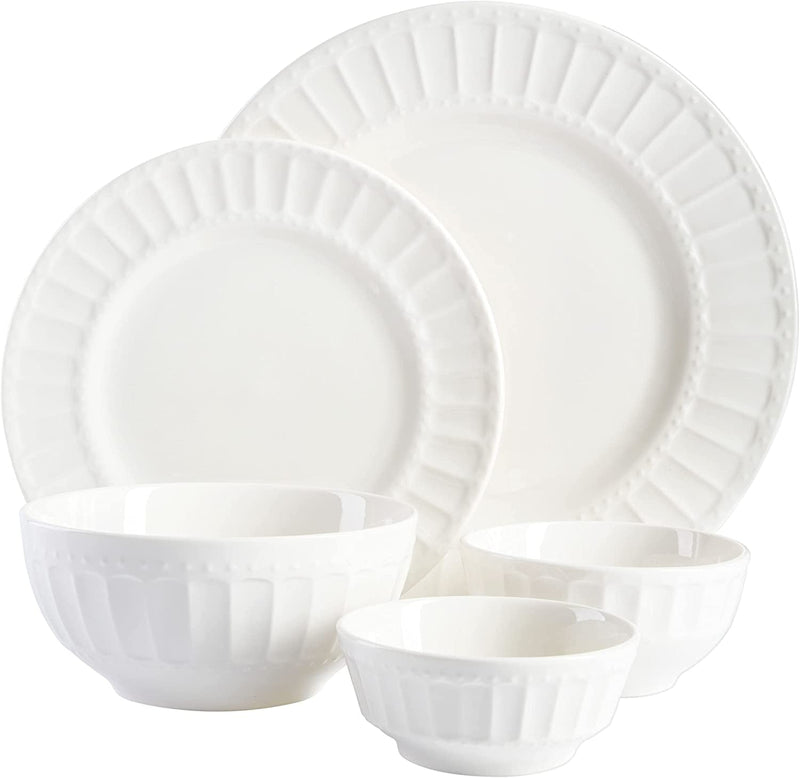 Gibson Home Zen Buffet Porcelain Dinnerware Set, Service for 8 (40Pcs), White (Embossed)