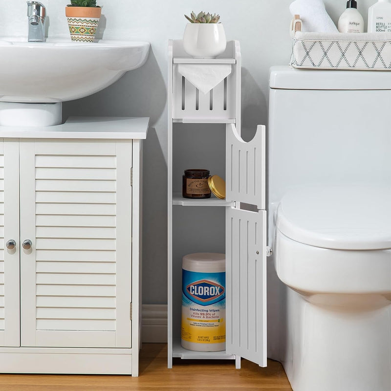 AOJEZOR Bathroom Storage Cabinet: Small Bathroom Storage Cabinet - Toilet Paper Cabinet Fit for Mega Roll,White