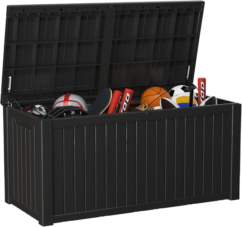 100 Gallon Resin Large Deck Box, Lockable Patio Outdoor Storage Box for Furniture, Garden Tools and Tools Storage, Waterproof outside Storage Box - Black