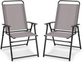 Giantex Patio Chairs Set of 4, Outdoor Folding Chairs with Armrests, Metal Frame, outside Foldable Dining Chairs for Lawn Deck Porch Beach Yard (Gray & Black)