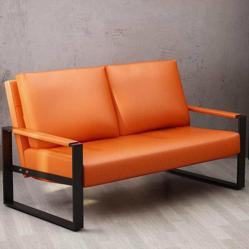 AWQM Mid-Century Loveseat Sofa, Faux Leather, Orange, 2-Seat, Small Couch for Bedroom, Office, Living Room, Sofa