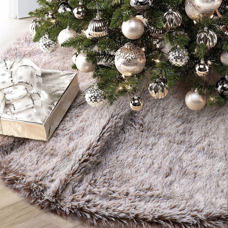 GMOEGEFT Christmas Tree Skirt 24 Inches Brown Plush Faux Fur for Slim Pencil Tree Xmas Holiday Decorations Ornaments