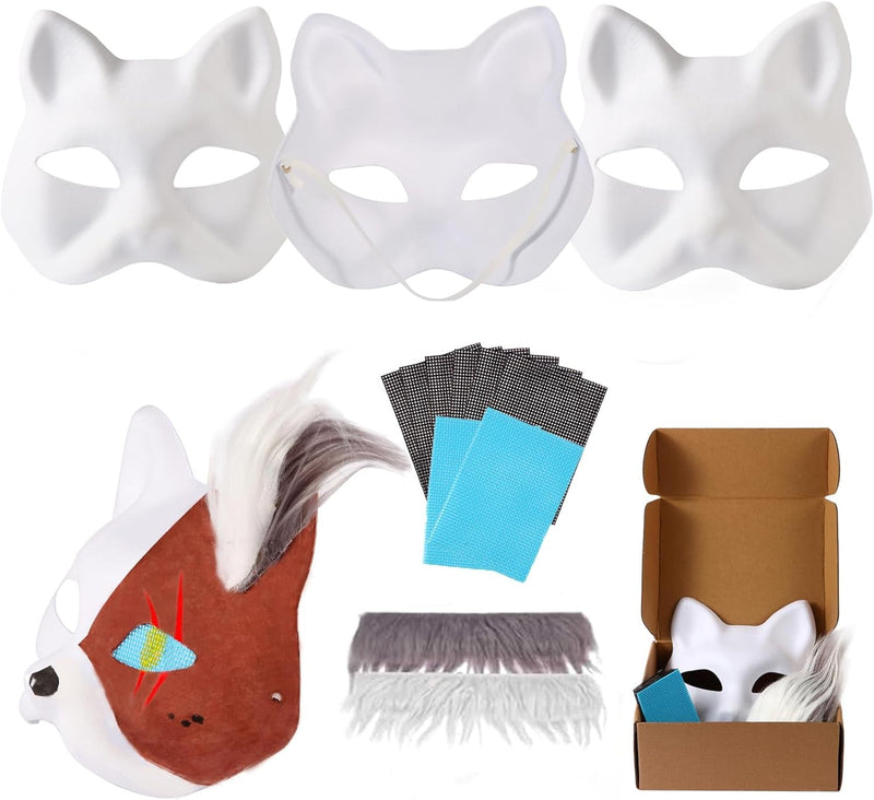 Cat Mask with Fur and Eye Mesh, 13 PCS Fun Therian Masks Kit for FURRY Makers, Therian Starter Set with All the Stuff, Fun Gift for a Child to Home Projects, Rainy Day Activities and Halloween