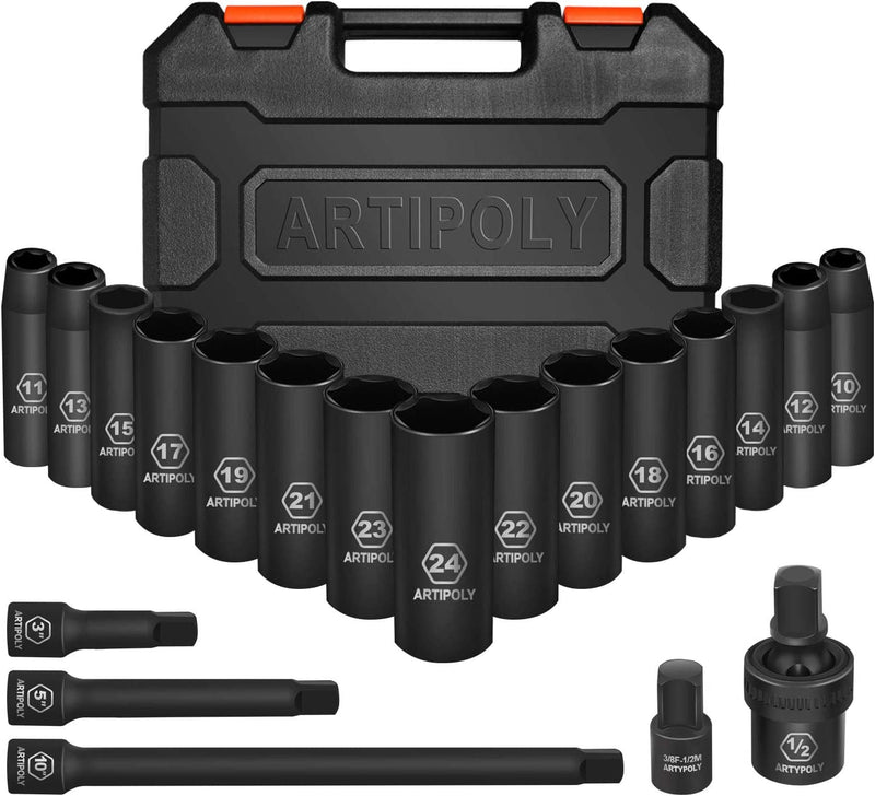 3/8In Impact Socket Set, 6-Point Deep and Shallow Socket Set, 48 Piece Standard SAE and Metric from 5/16In to 3/4In and 8Mm to 22Mm,Cr-V Steel Mechanic Socket Kit