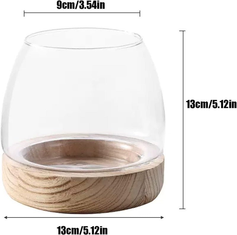 Fofetbfo Glass Hydroponic Plant Terrarium Unique Fish Bowl Aquarium with Wood Base Clear Glass Fish Tank Bowl for Plant and Betta Fish