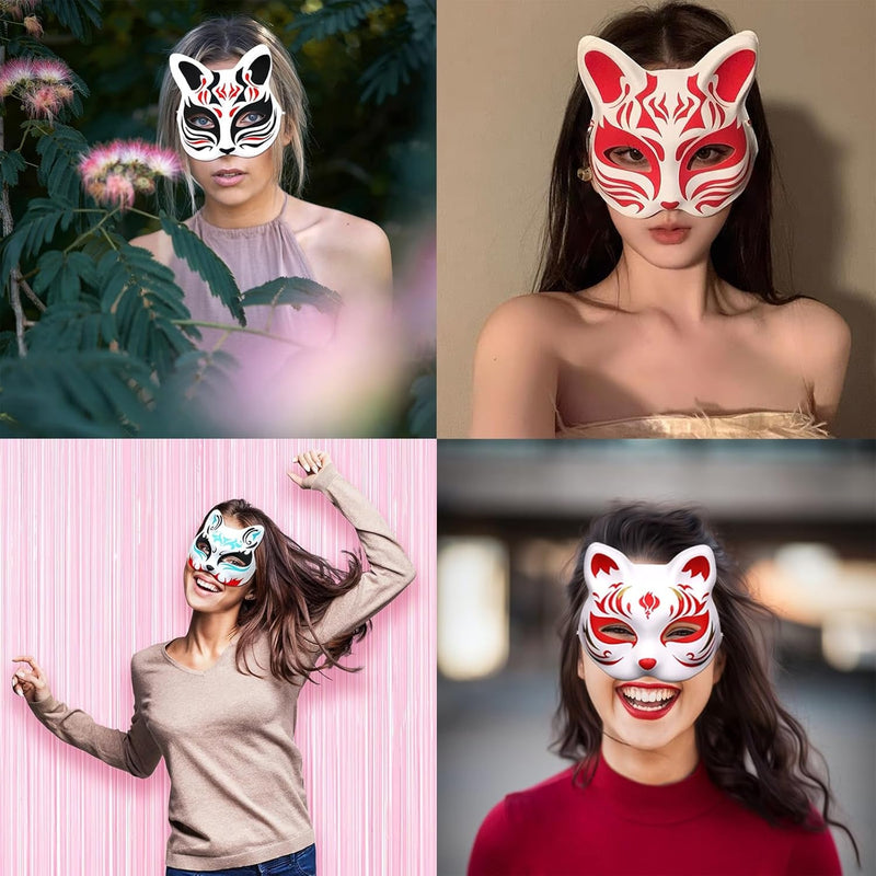 10PCS Cat Mask DIY White Cat Painted Masks Half Blank Animal Cosplay Dress up Mask Masquerade Cat Masks Halloween Mask Costume for Masquerade Prop,Party,Cosplay