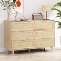 6 Drawer Dresser Rattan Dresser Modern Chest with Drawers,Wood Storage Closet Dressers Chest of Drawers for Bedroom,Living Room,Hallway (Natural)