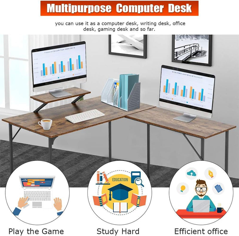 Bestoffice Gaming Office Writing Desk Modern Student Girl Kids Study PC Simple Extra Large Ergonomic Table Workstation with Monitor Stand,Vintage