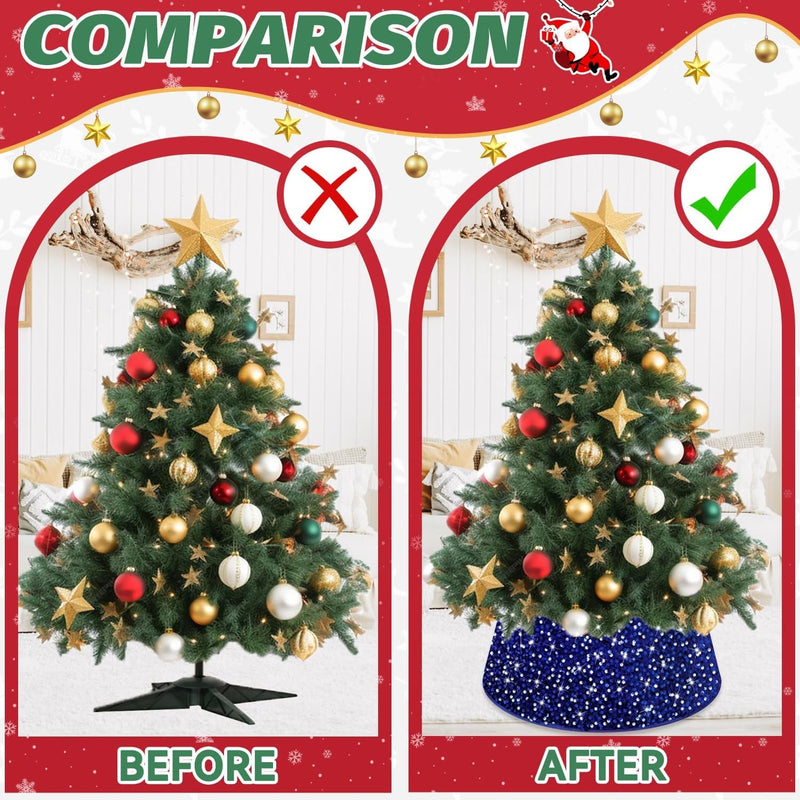 Blue Christmas Tree Collar 23.6 Inch Sequin Velvet Christmas Tree Skirt Christmas Tree Stand Base Cover for Xmas Tree Ring Christmas Tree Base Box Sparkle Tree Collar Skirt for Home Decor