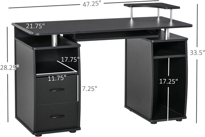 HOMCOM Multi-Function Computer Desk, Home Office Workstation with Keyboard Tray, Elevated Shelf, Sliding Scanner Shelf and CPU Stand, 47.25 X 21.75 Inch, Black