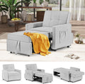 4 in 1 Convertible Sleeper Chair, Single Pull Out Couch with 6-Level Adjust Backrest Small Recliner Sofa Bed with Storage Pocket and 2 Pillows for Living Room, Silver Gray, Full Size