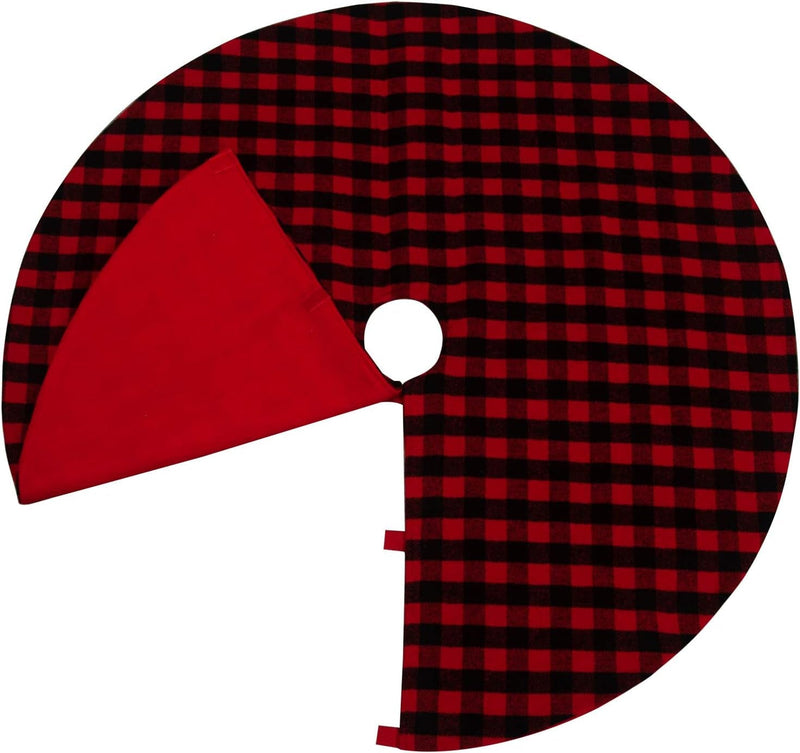 Buffalo Plaid Christmas Tree Skirt 48 Inches Black and Red Tree Skirt Holiday Party Tree Skirt Checked Tree Skirt Mat Christmas New Year'S Eve Party Decoration (48 Inches Christmas Tree Skirts)